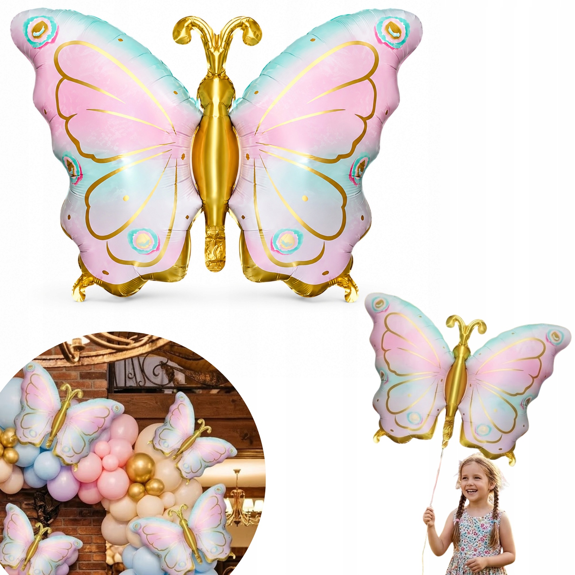 Balon Motyl XXL 79 CM Duży Foliowy Motylek Różowy Na Urodziny Dekoracja