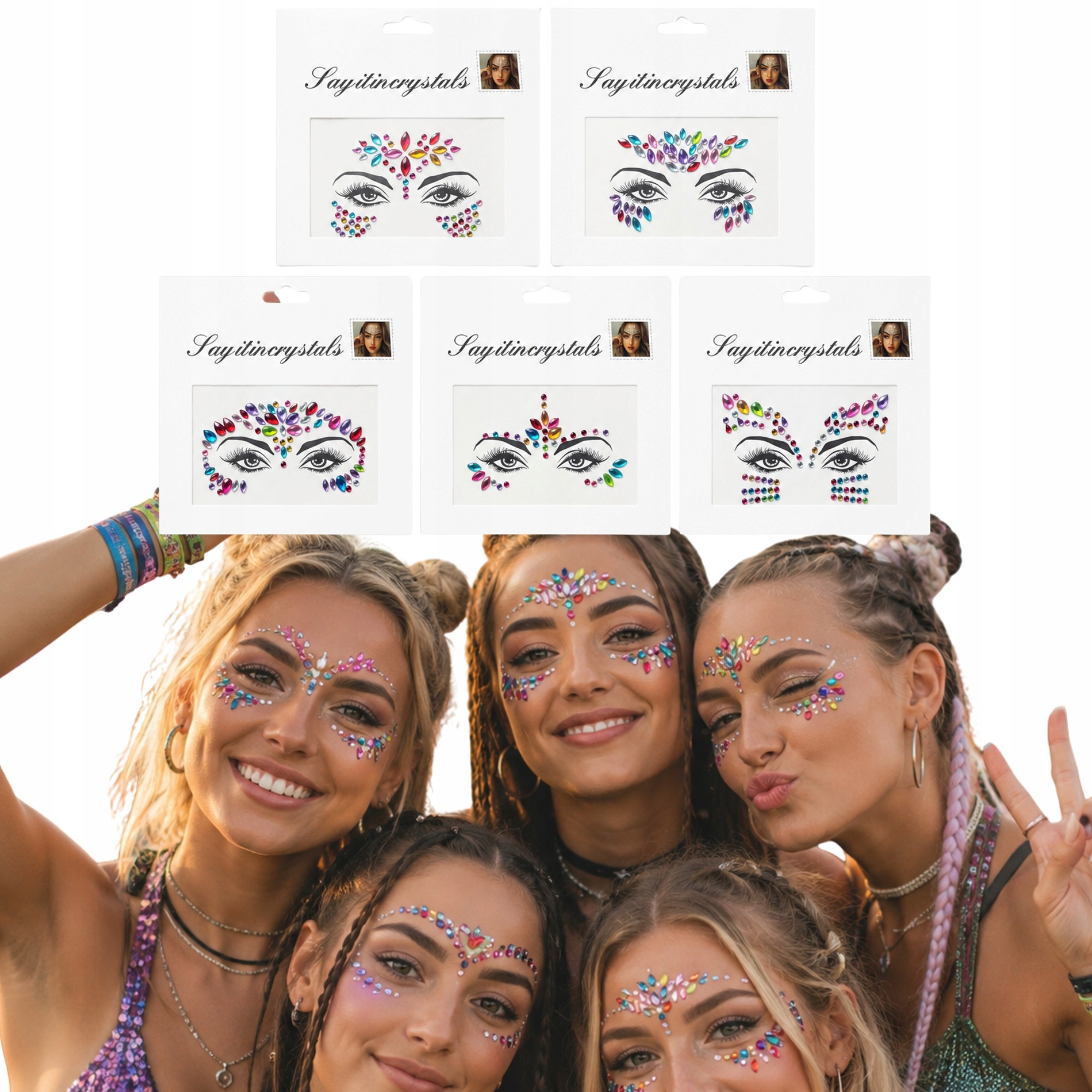 Zestaw Naklejek Kryształek Na Twarz 5 Kompletów Festiwalowe Ozdoby Make Up