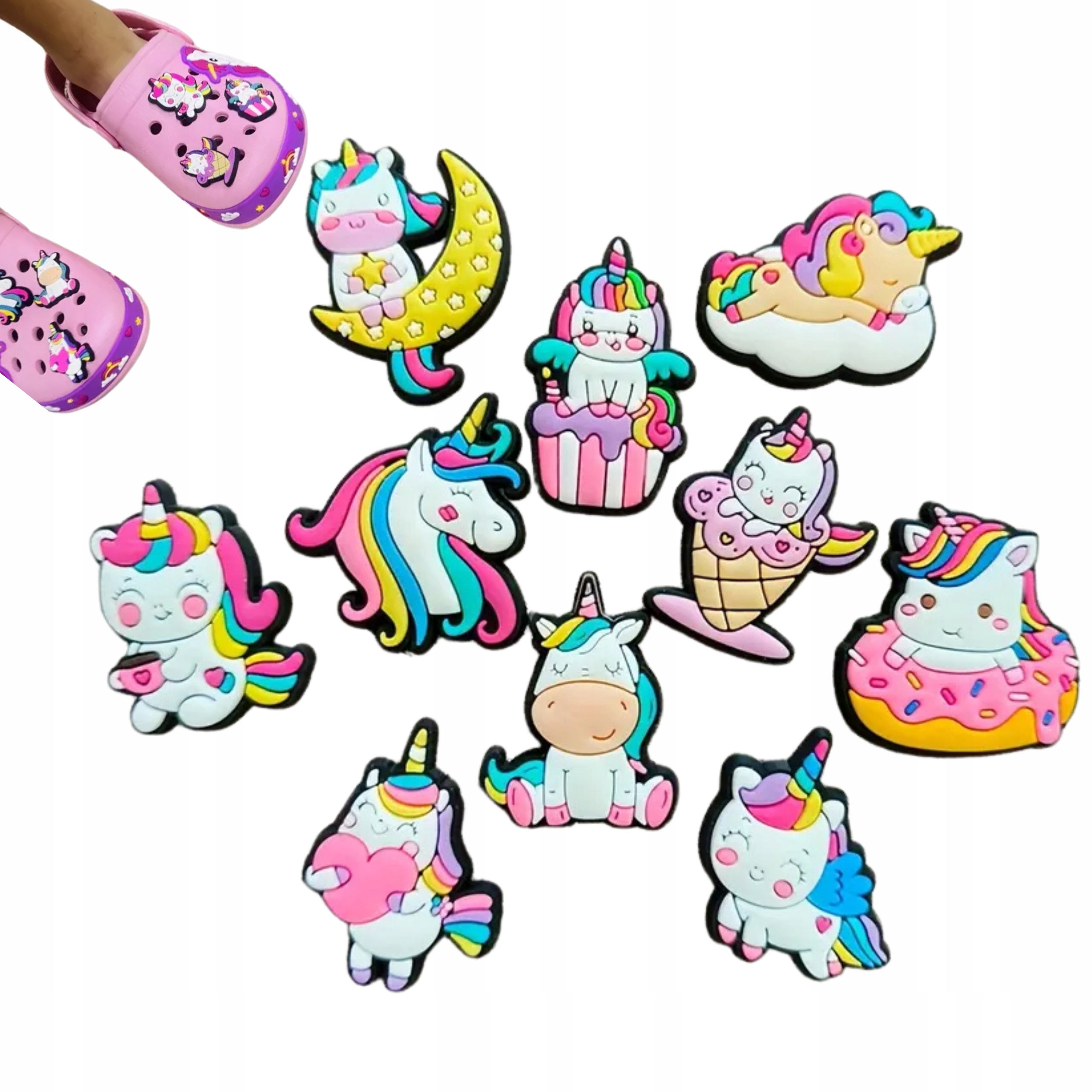 Crocs przypinki charms JEDNOROŻCE słodkie cute ozdoba pin 10 szt różowe