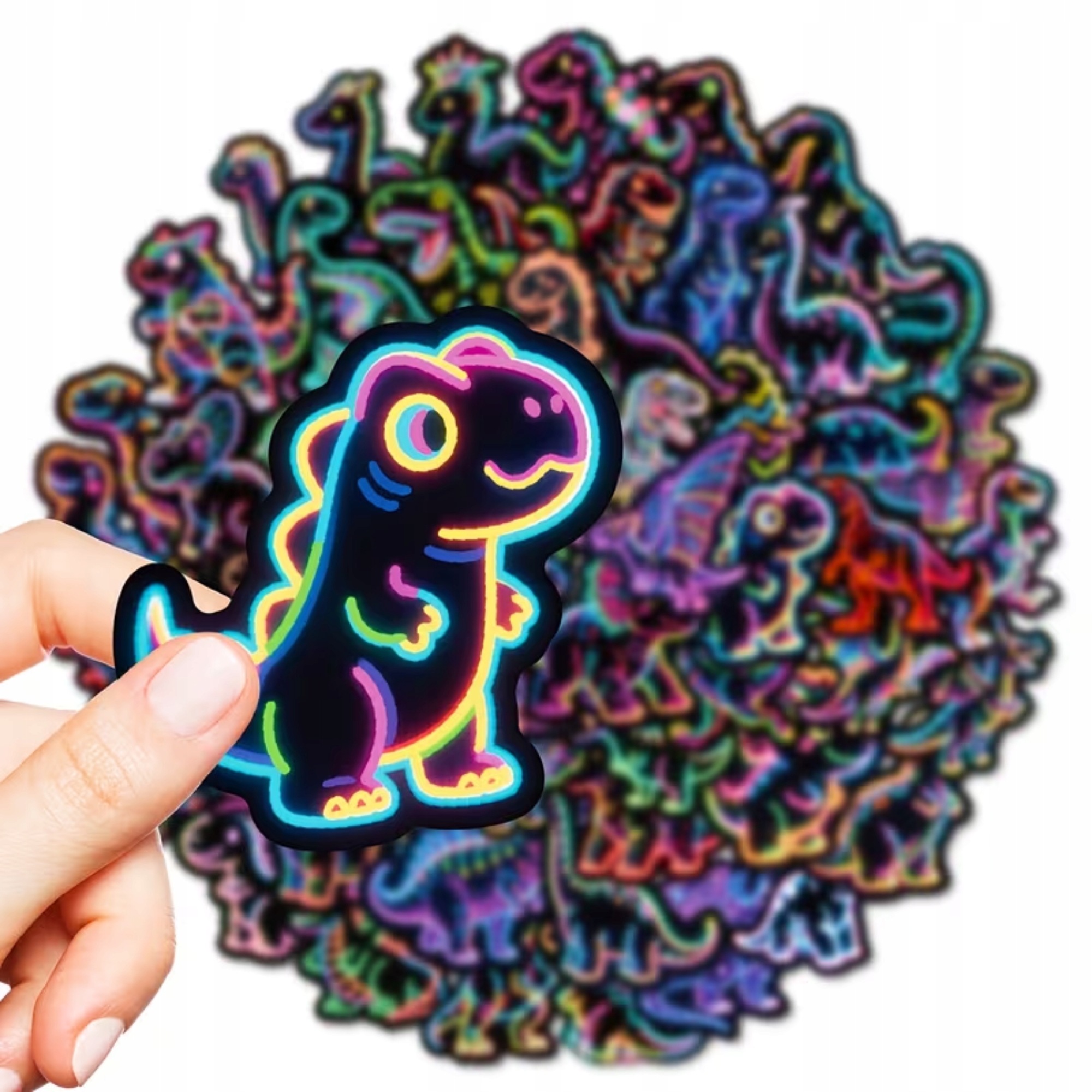 Naklejki DINOZAURY SMOKI WINYLOWE NEONOWE 56SZT wodoodporne
