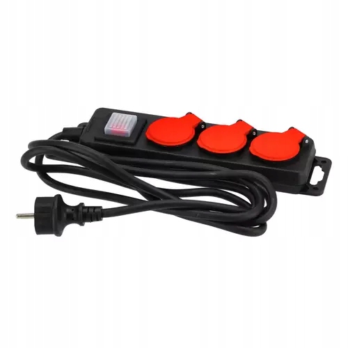 Przedłużacz gumowy z wyłącznikiem 3 gniazda 5m