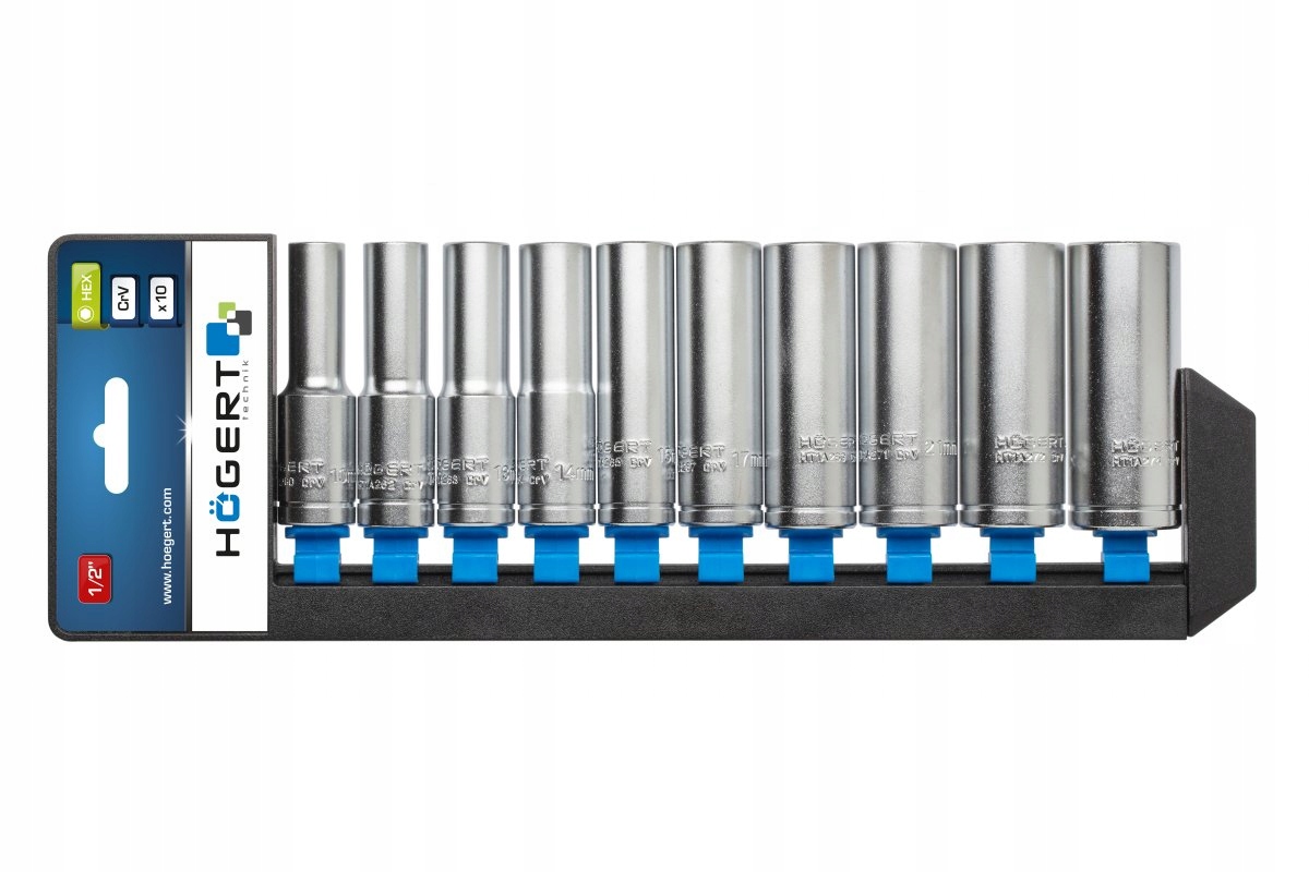 Zestaw nasadek sześciokątnych 10 szt. 1/2″ długie CrV Hoegert HT1A888