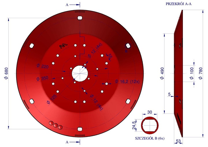 Talerz roboczy 1,65m grubość 5mm kosiarka rotacyjna polska 5036010370-W