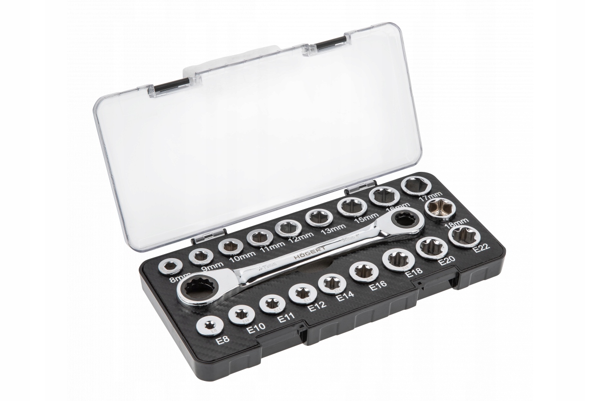 Klucz oczkowy z grzechotką z nasadkami Hoegert Technik HT1R492