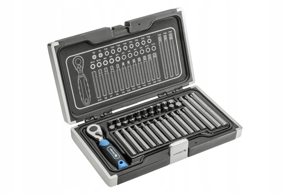 Zestaw końcówek wkrętakowych z grzechotką 37 szt Hoegert Technik HT1R466