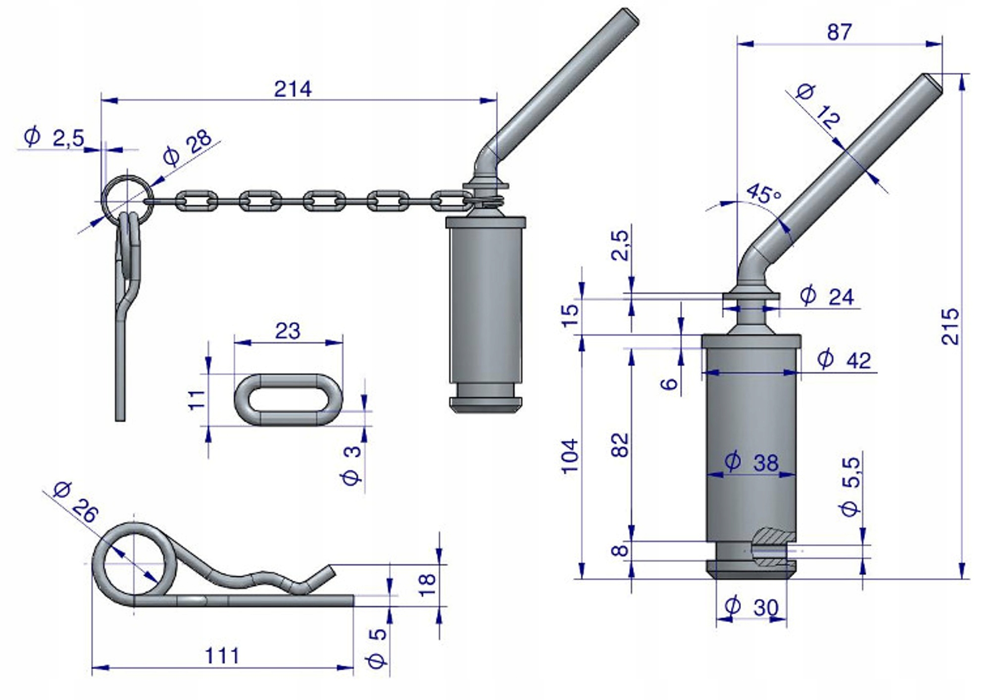 Sworzeń zaczepu górnego Ursus C-360 46551070