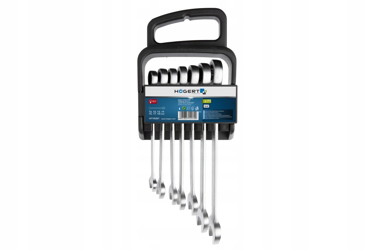 Zestaw kluczy płasko-oczkowych z grzechotką 10-19mm CrV 6140 HT1R397