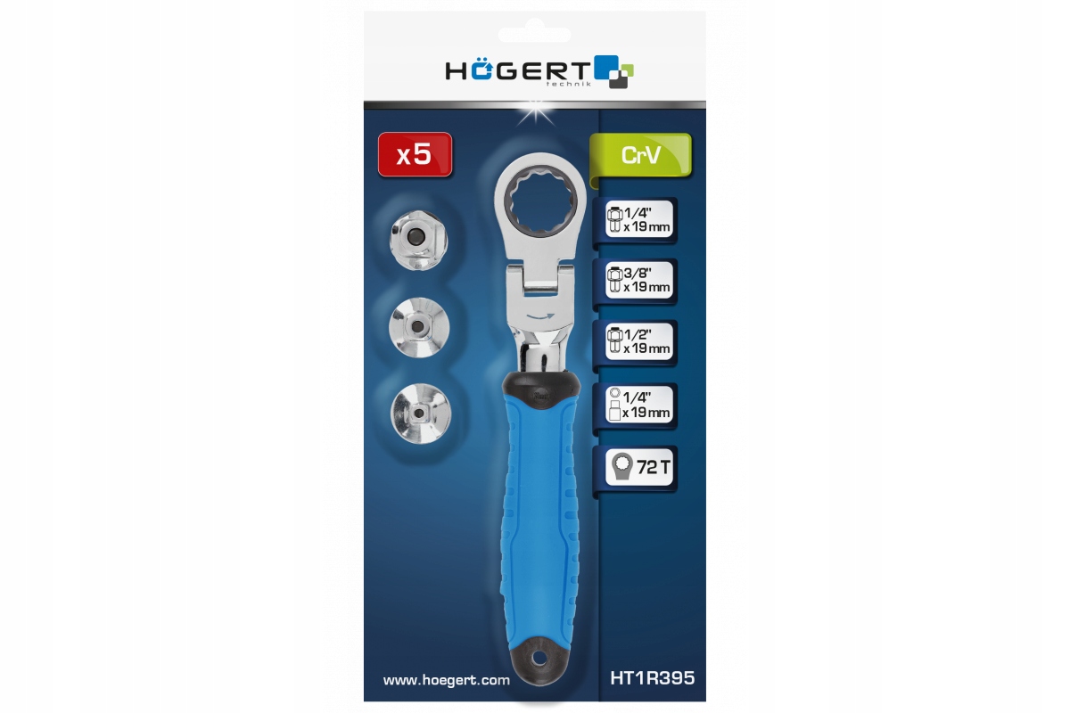 Klucz z grzechotką i przegubem z wymiennymi adapterami 5 szt HT1R395