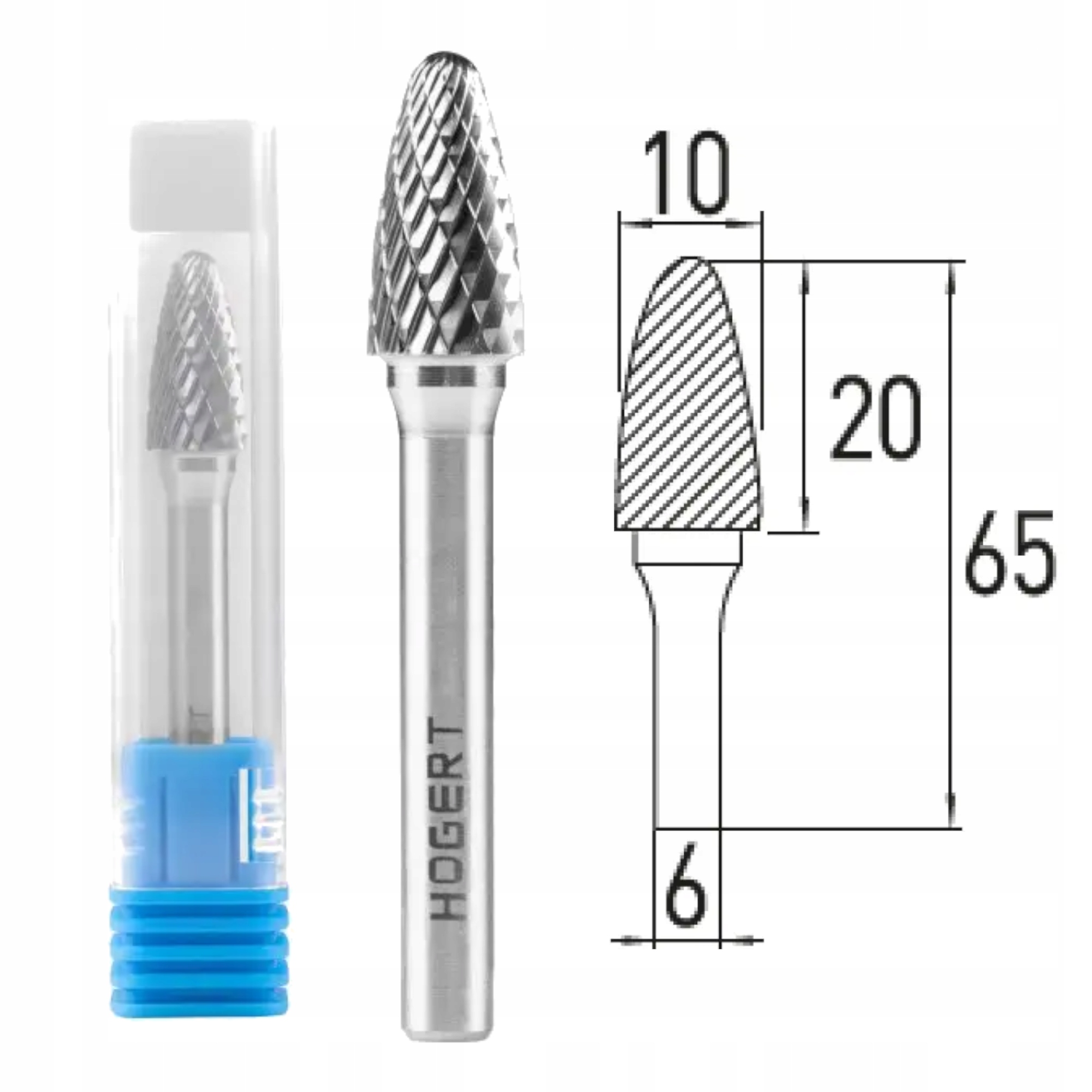 Frez trzpieniowy ostrołukowy, zaokrąglony F 10x20 mm HT6D593