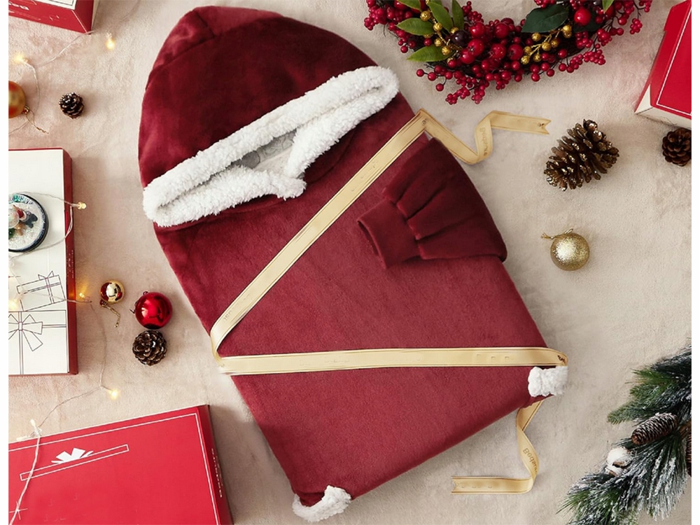 PolarisPL CIEPŁA BLUZA KOC XXL 2W1 GRUBA FUTRZAK MIĘKKA Z KAPTUREM SZLAFROK CZERWONA