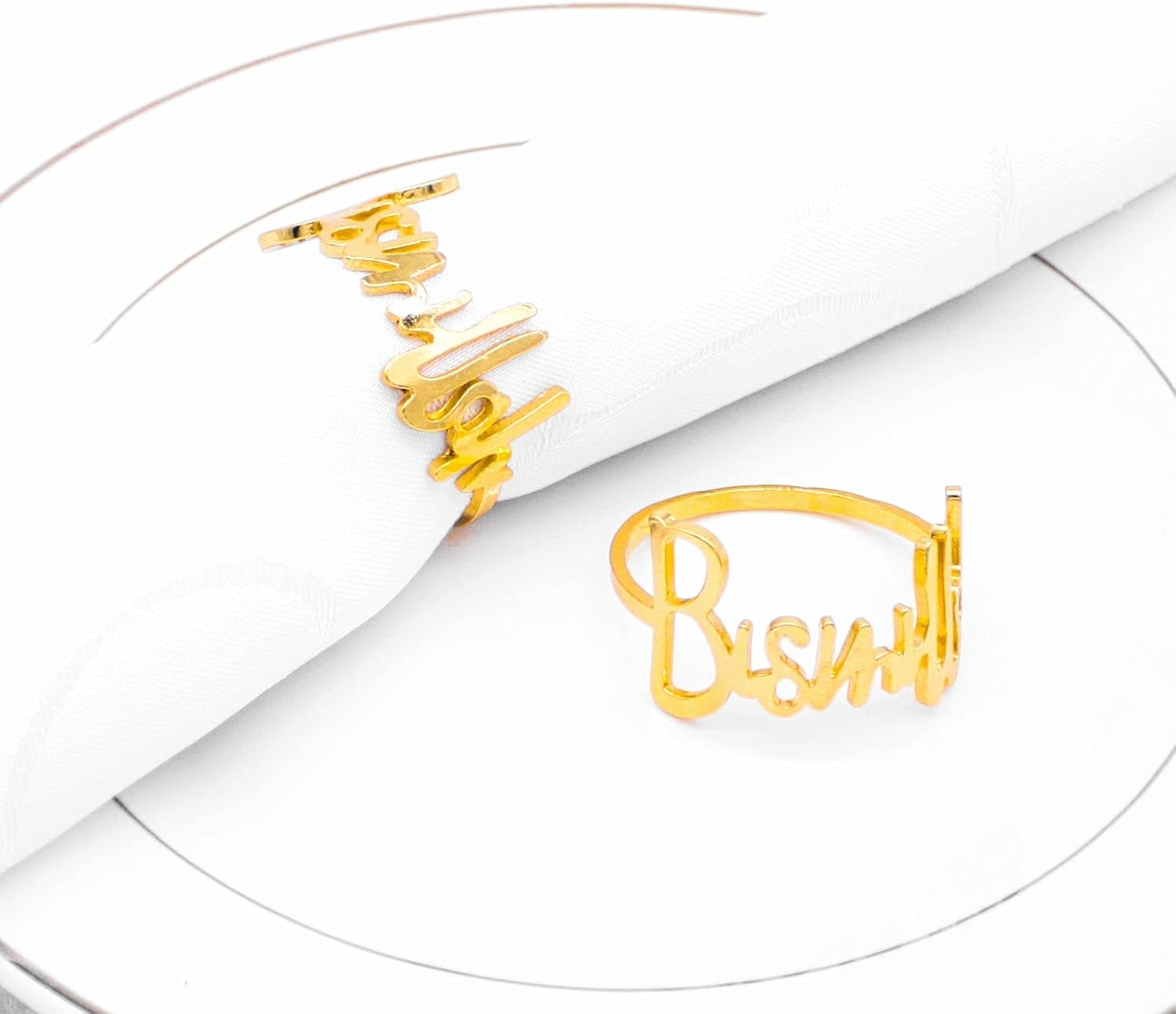 PolarisPL 4x Metalowe serwetniki z literą Bismillah złote