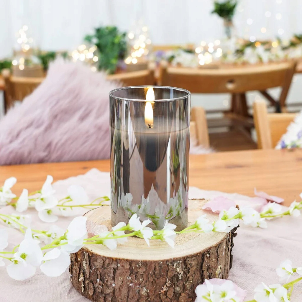 PolarisPL ŚWIECA LED SZKLANA NA BATERIE LUSTRZANA GRAFIT