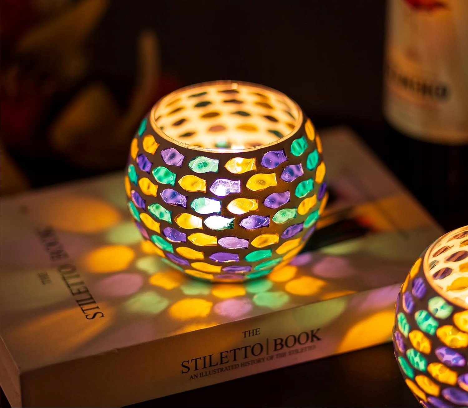 PolarisPL Romadedi Mozaikowy Świecznik na Podgrzewacze Elegancki Szklana Dekoracja