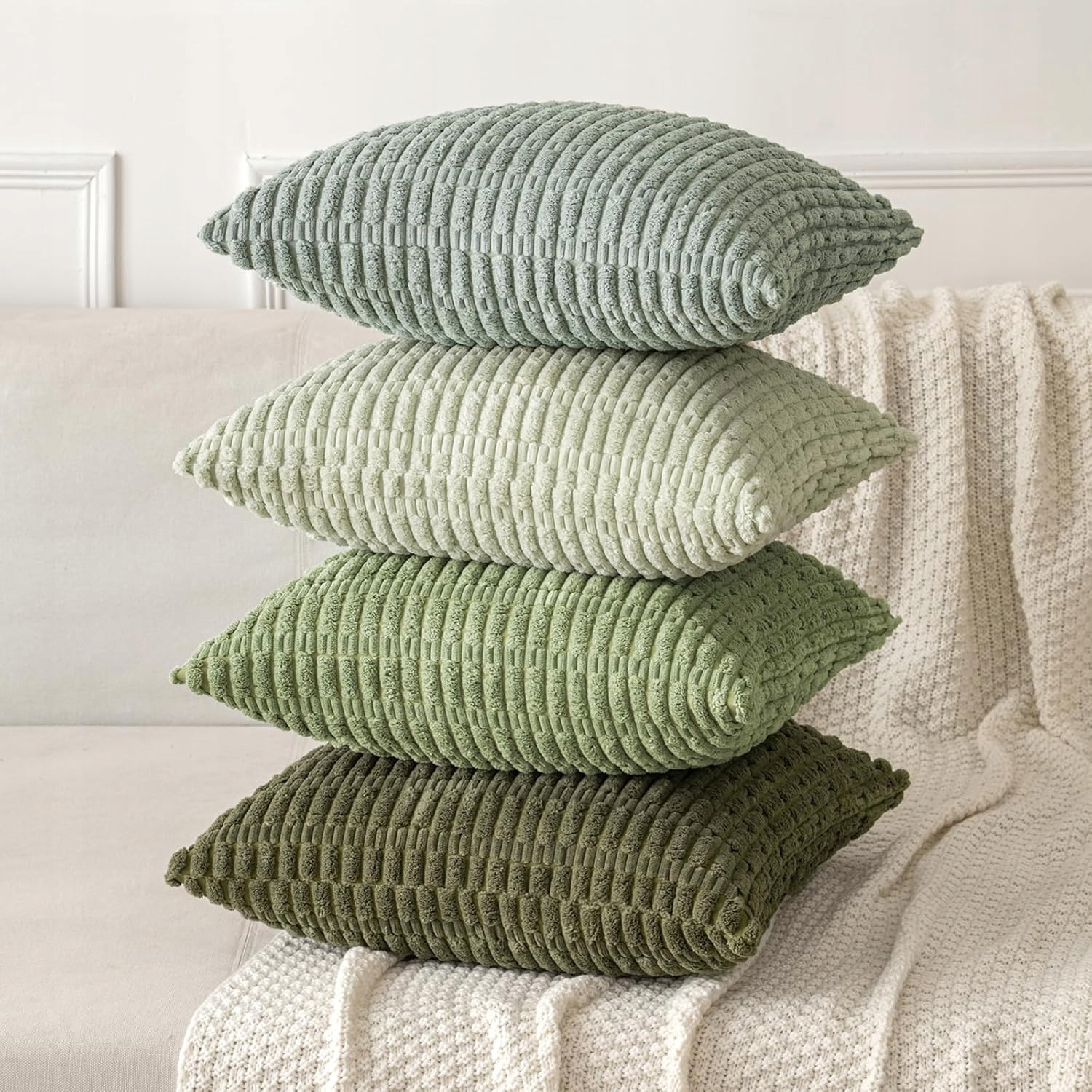 PolarisPL MIULEE Zestaw 2 sztruksowych poszewek na poduszki 40x40 cm - Szaro-zielony