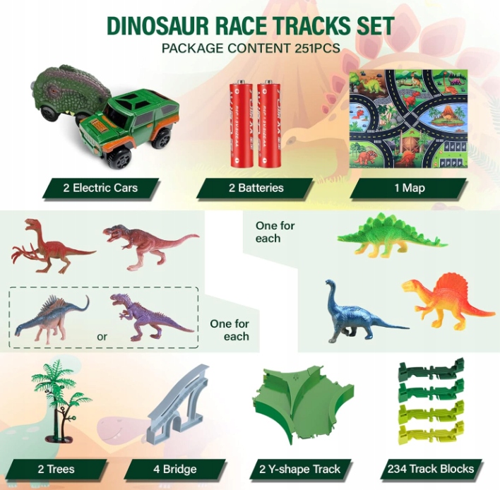 PolarisPL Tor Wyścigowy Dinosaur Track 251 Elementów + mata