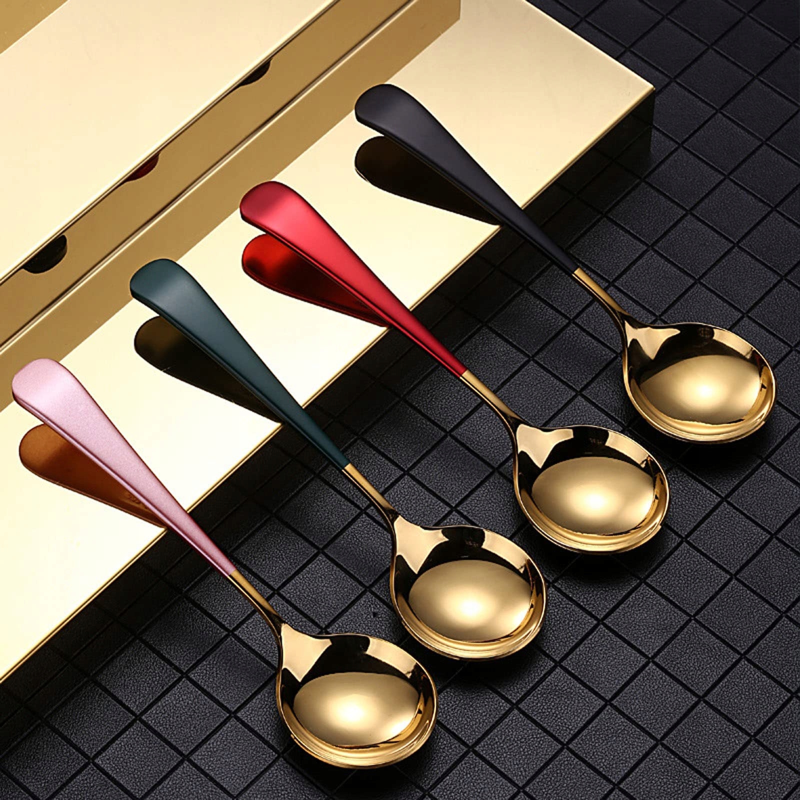 PolarisPL PURONSA Łyżka ze Stali Nierdzewnej 304 - Czarna Złota, Pogrubiona 3,5 mm