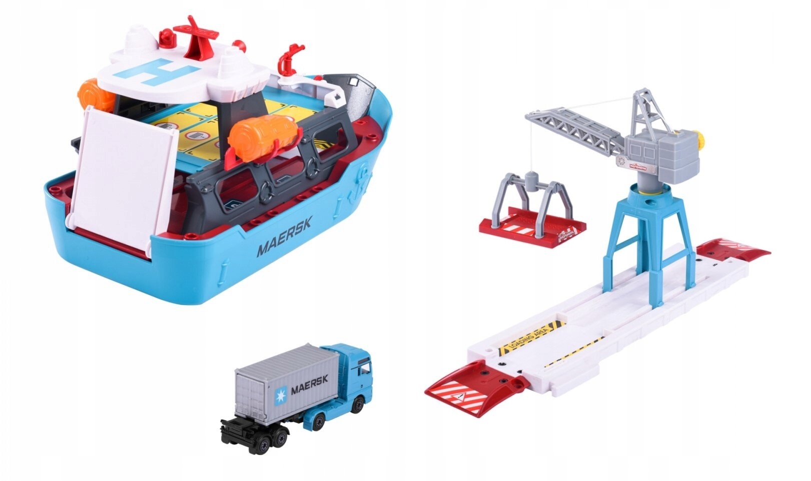 Set vehicule Majorette Logistic Maersk, camion MAN TGX, barca, 1