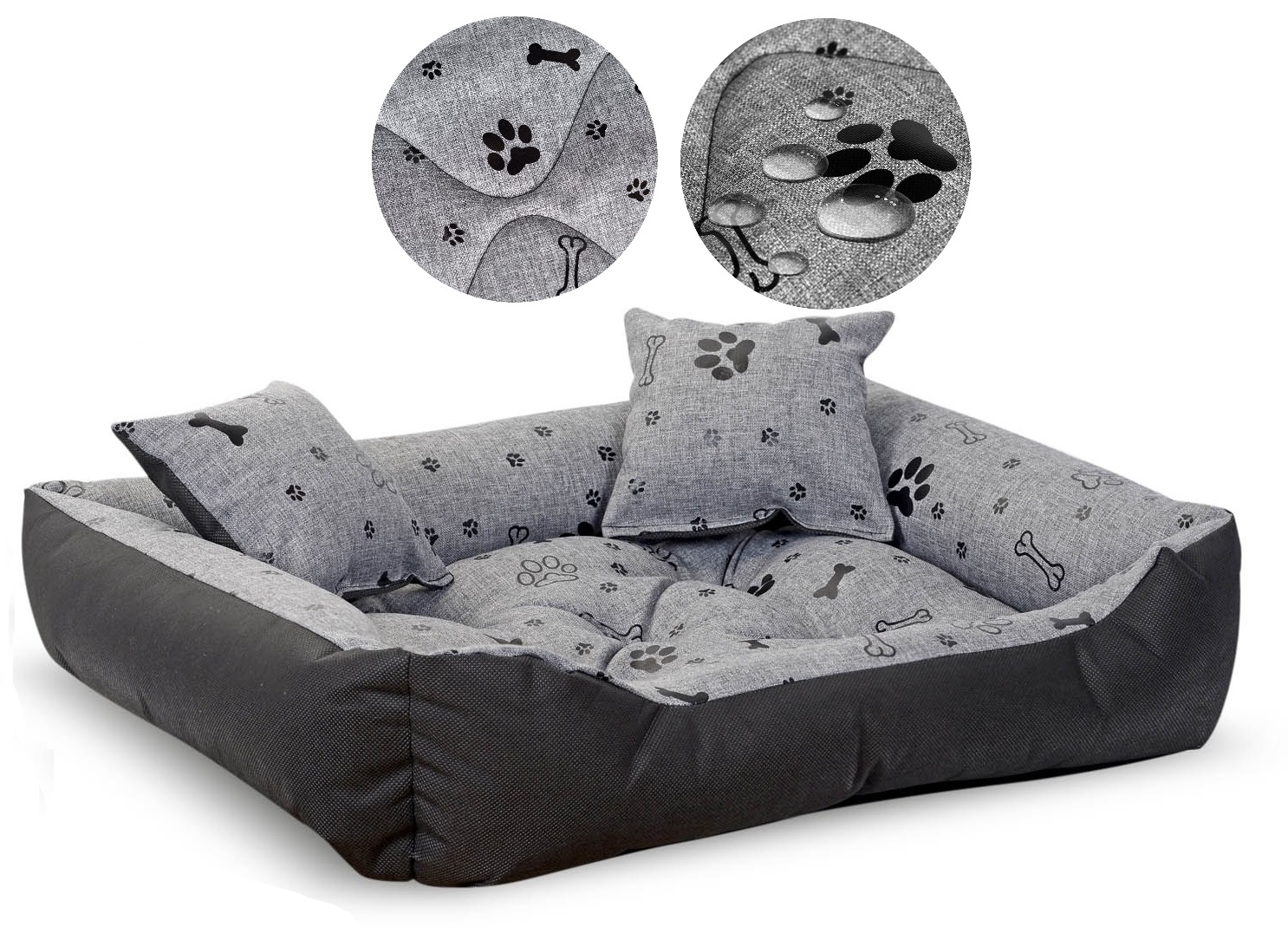 AIO FACTORY 130x105 cm Letto per cani impermeabile Ossa nere