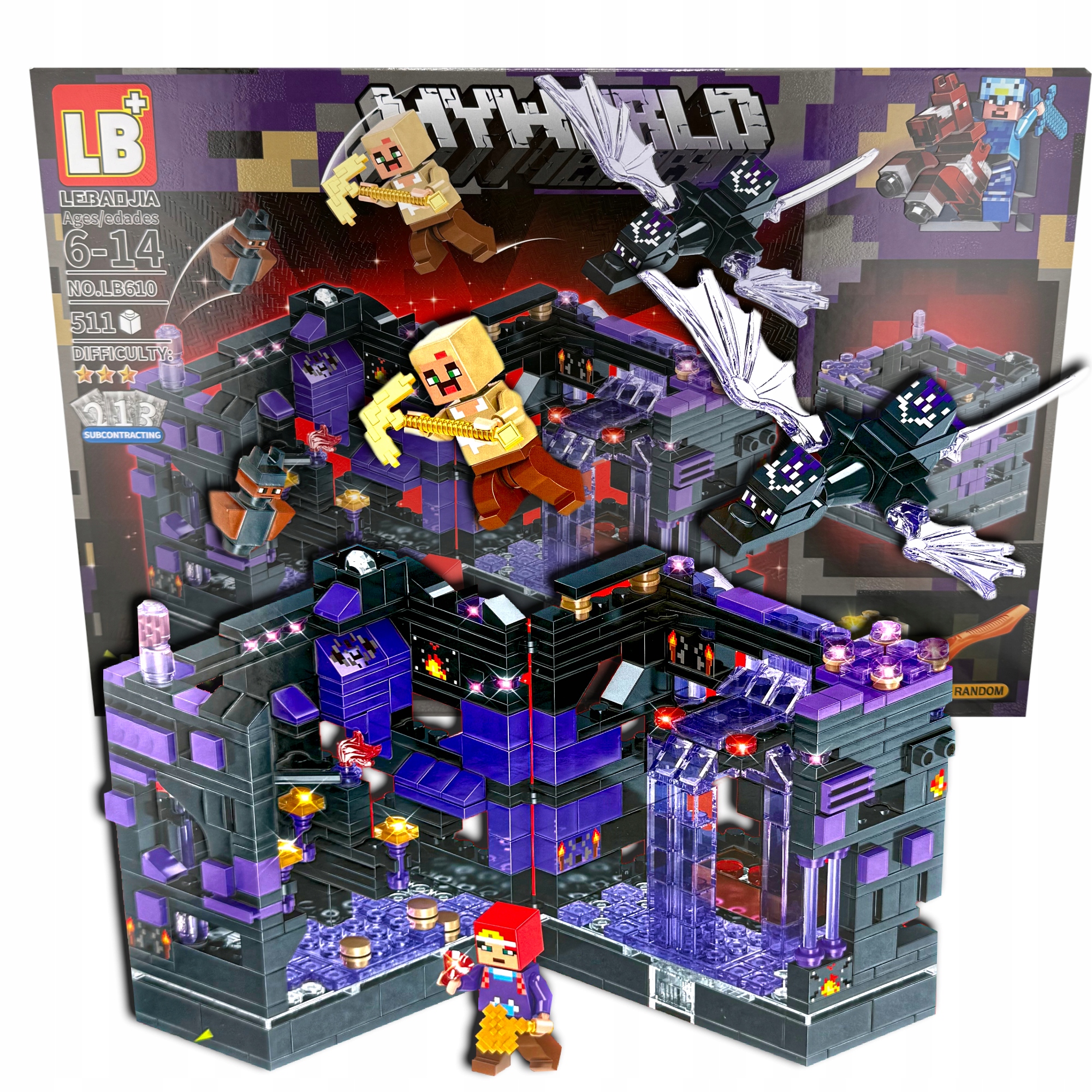 Klocki My World Mroczna Twierdza Smok 511el | Nether End Baza LED