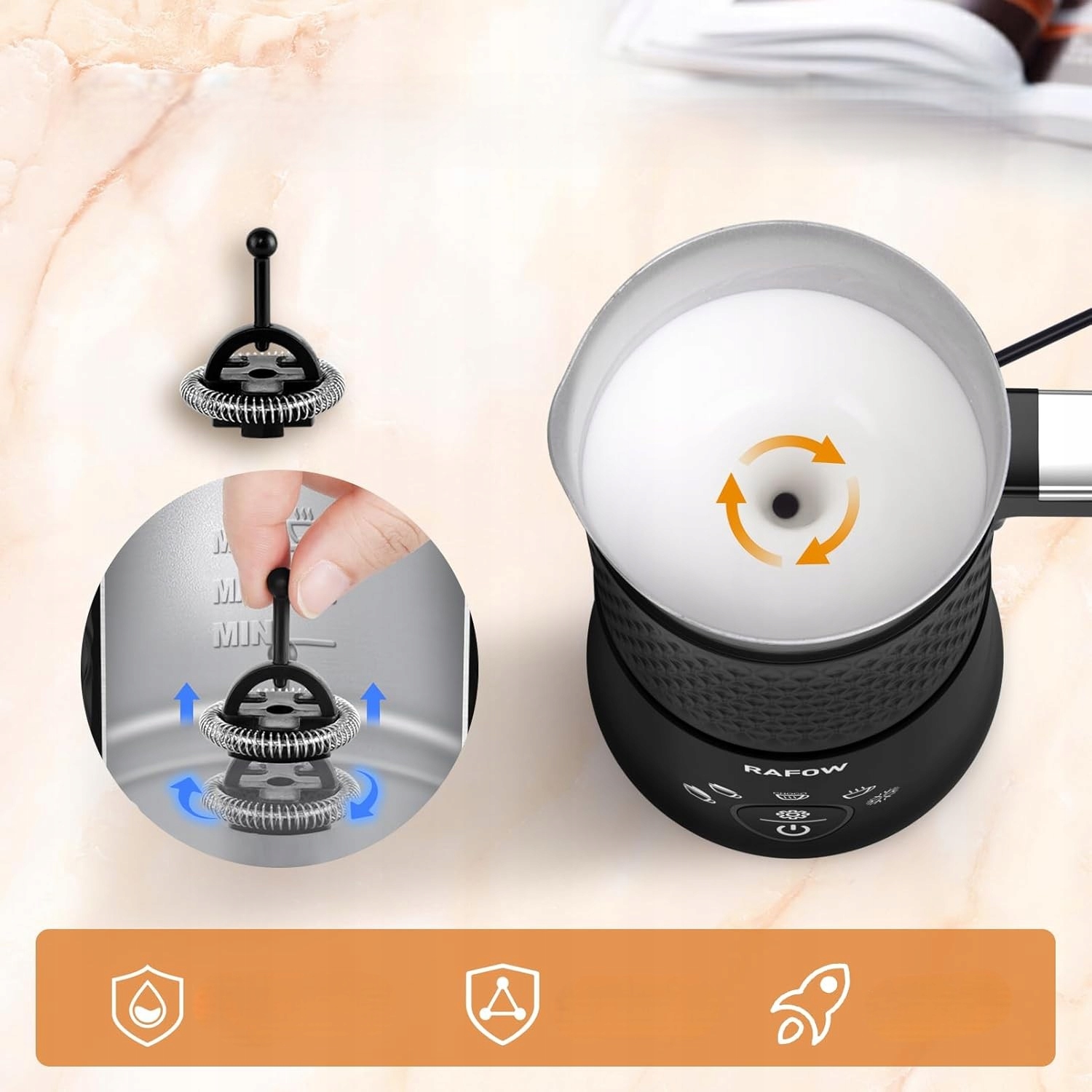 Spieniacz Do Mleka Kawy Elektryczny 5W1 350Ml Wyświetlacz Do Latte Auto Off