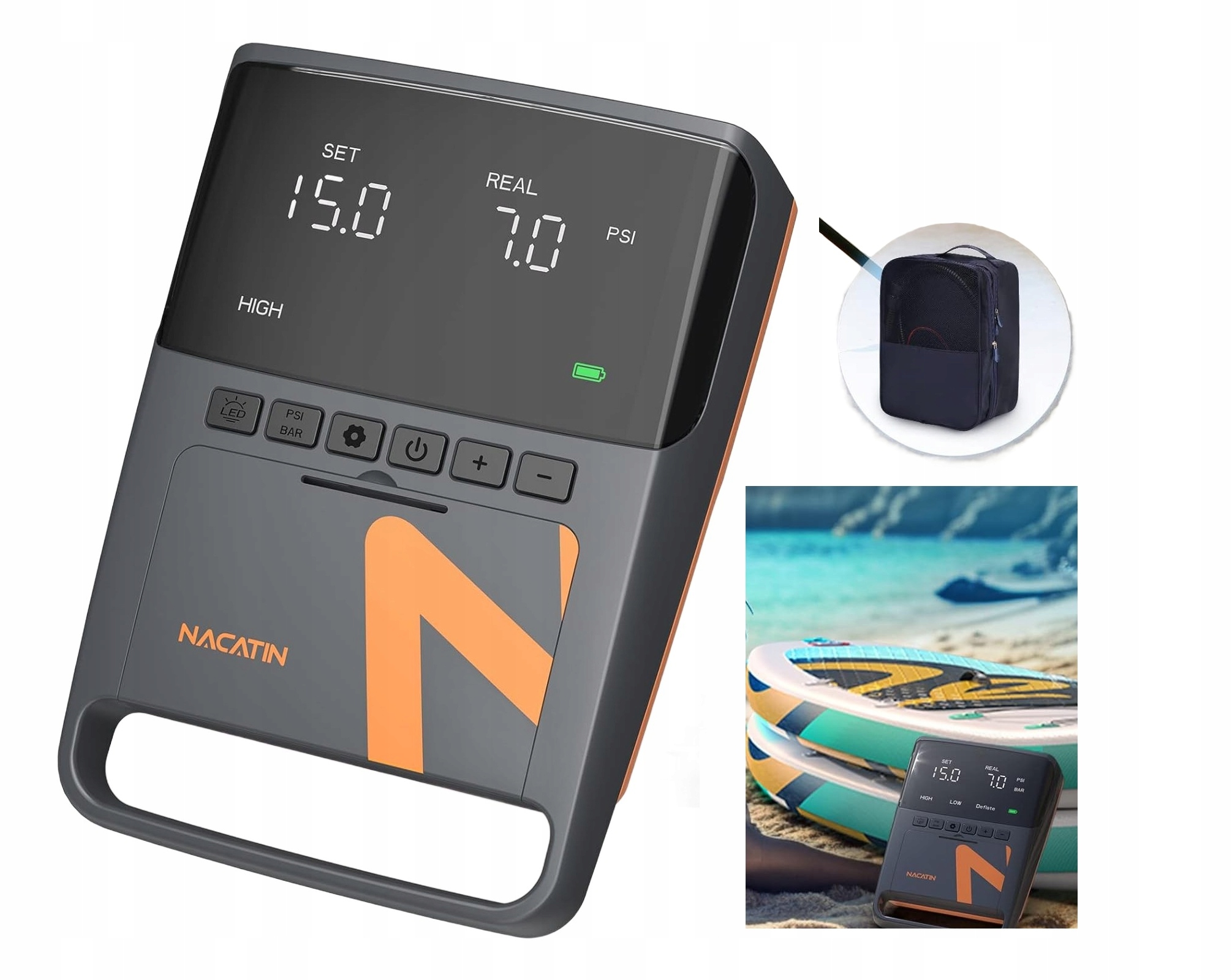 Pompka Elektryczna Do Deski Sup Pontonu Kajaku 16Psi 12V Lcd Do Pompowania