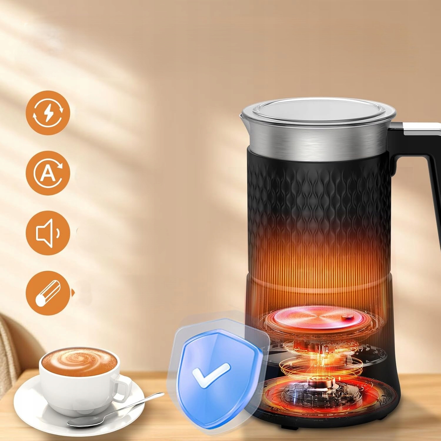 Spieniacz Do Mleka Kawy Elektryczny 5W1 350Ml Wyświetlacz Do Latte Auto Off