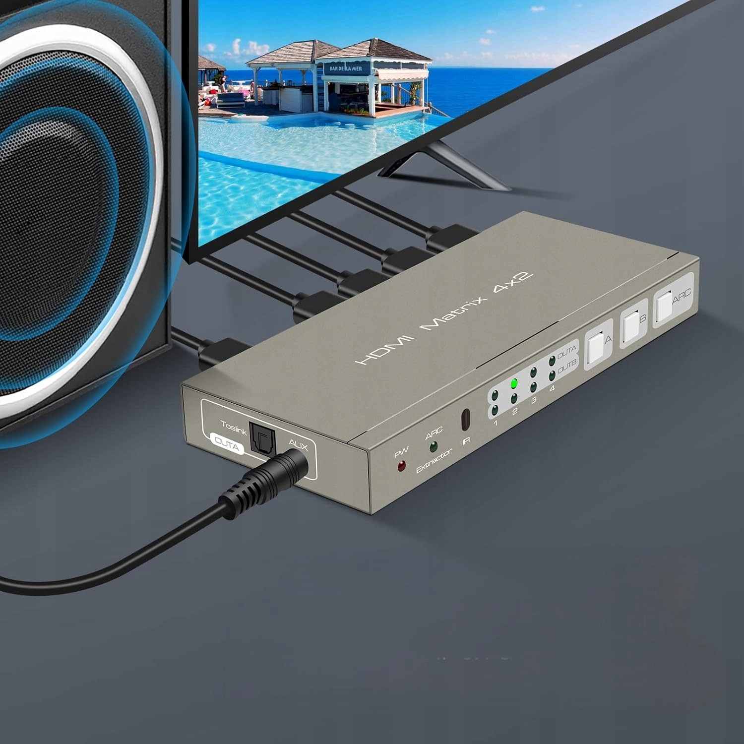 Matrix Switch 4X2 Splitter Hdmi 4K 60Hz Hdr10 Arc Audio Ekstraktor Pilot