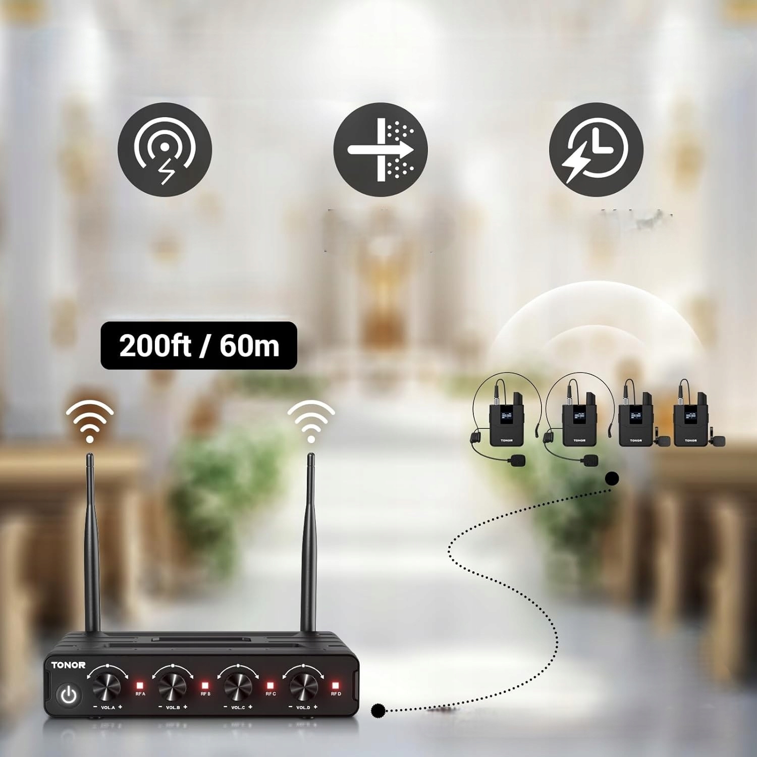 Zestaw Mikrofonów Bezprzewodowych System Zestawem Słuchawkowym 4X Bodypack