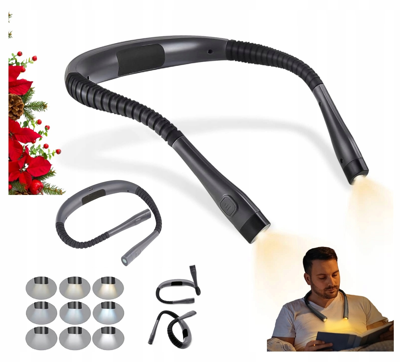 Wielofunkcyjna Lampka Led Do Czytania Książek 3 Barwy Elastyczna Akumulator