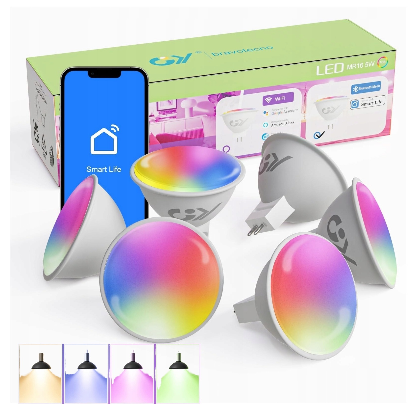 Żarówka Led Inteligentna Rgb Mr16 Gu5.3 Smart Life Bluetooth Zestaw 6X
