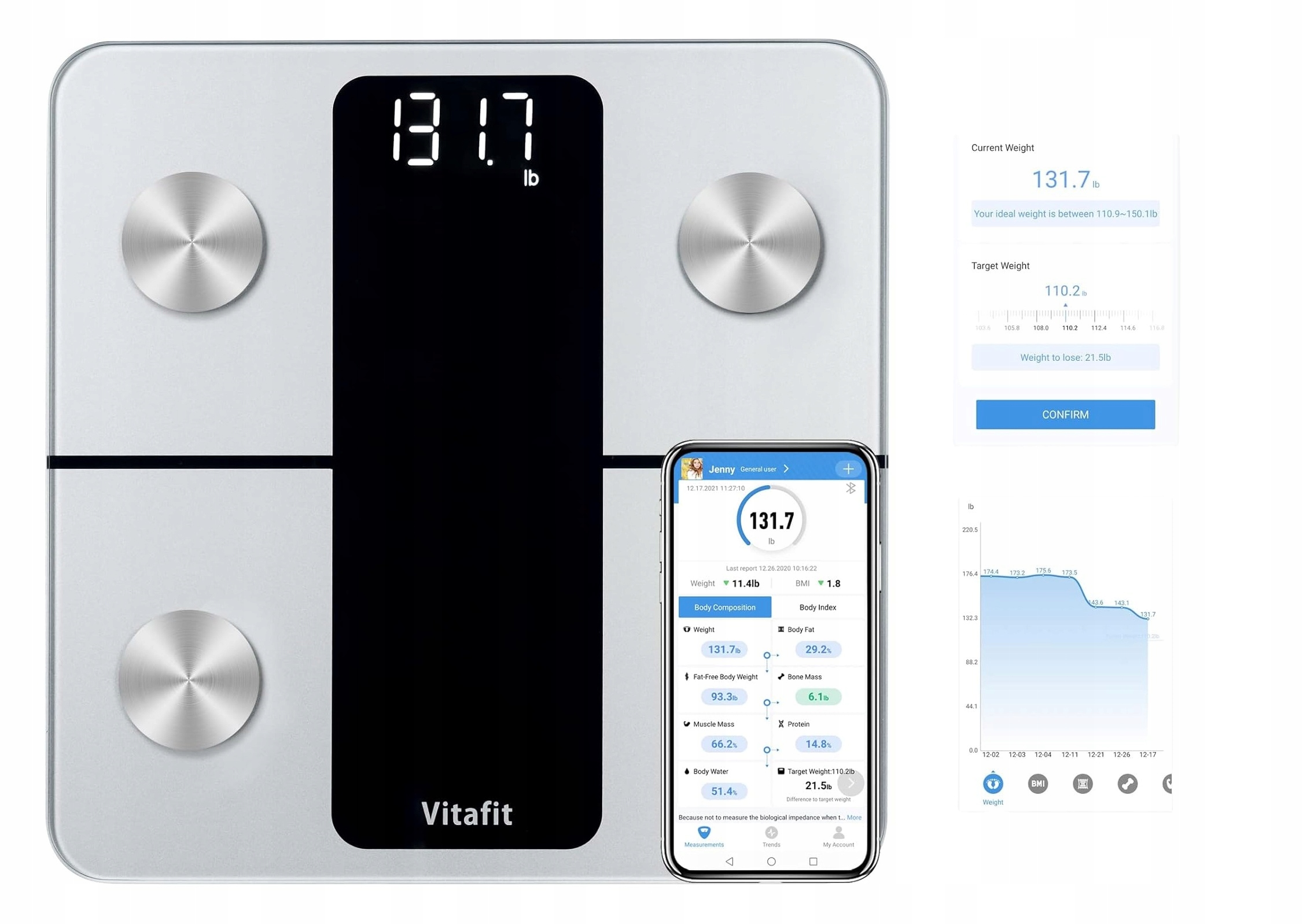 Waga Łazienkowa Elektroniczna Analityczna 13 Pomiarów Lcd Sportowa Aplikacj