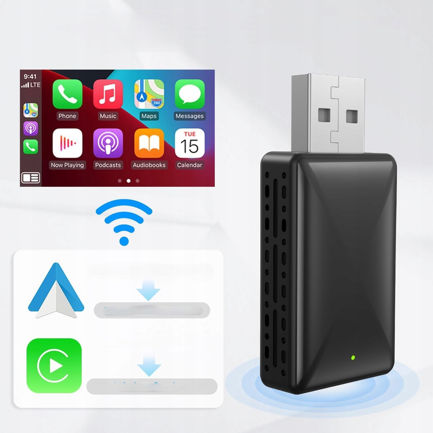 Adapter Moduł Carplay Android Auto Bezprzewodowy Wifi Bluetooth 2W1 Mini