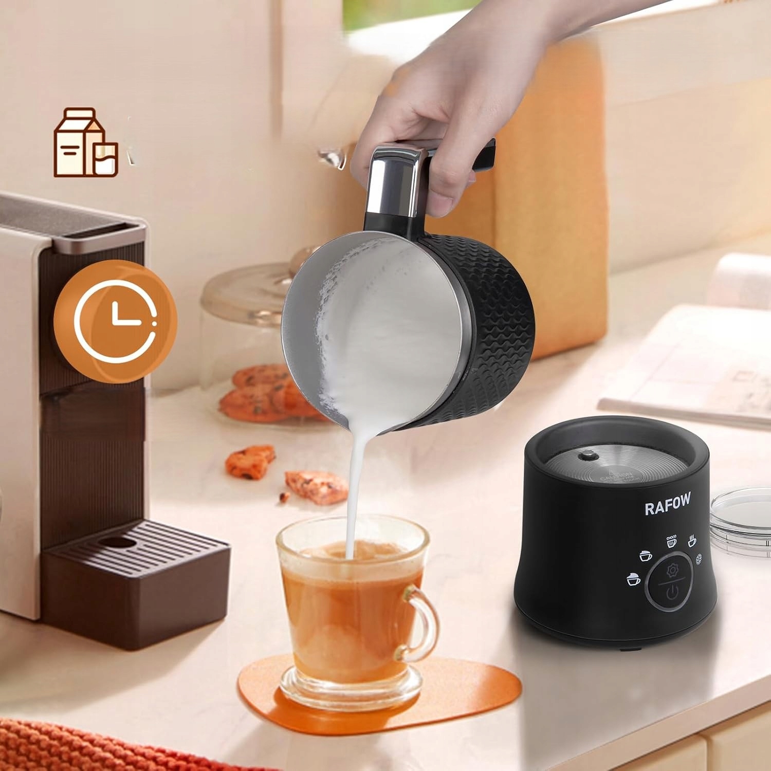 Spieniacz Do Mleka Kawy Elektryczny 5W1 350Ml Wyświetlacz Do Latte Auto Off