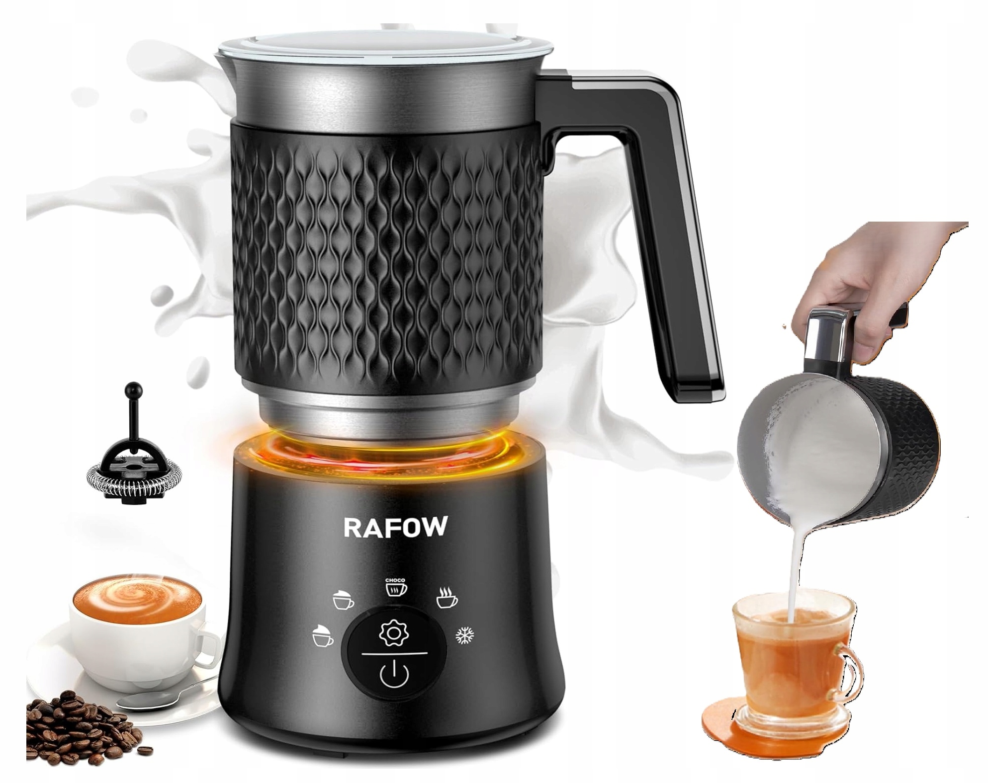 Spieniacz Do Mleka Kawy Elektryczny 5W1 350Ml Wyświetlacz Do Latte Auto Off