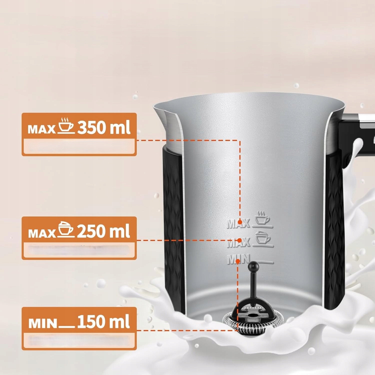 Spieniacz Do Mleka Kawy Elektryczny 5W1 350Ml Wyświetlacz Do Latte Auto Off