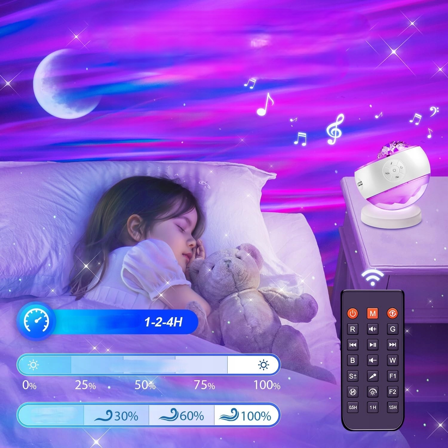 Projektor Gwiazd Głośnik Bluetooth Lampka Nocna Projektor Z Muzyką Pilot