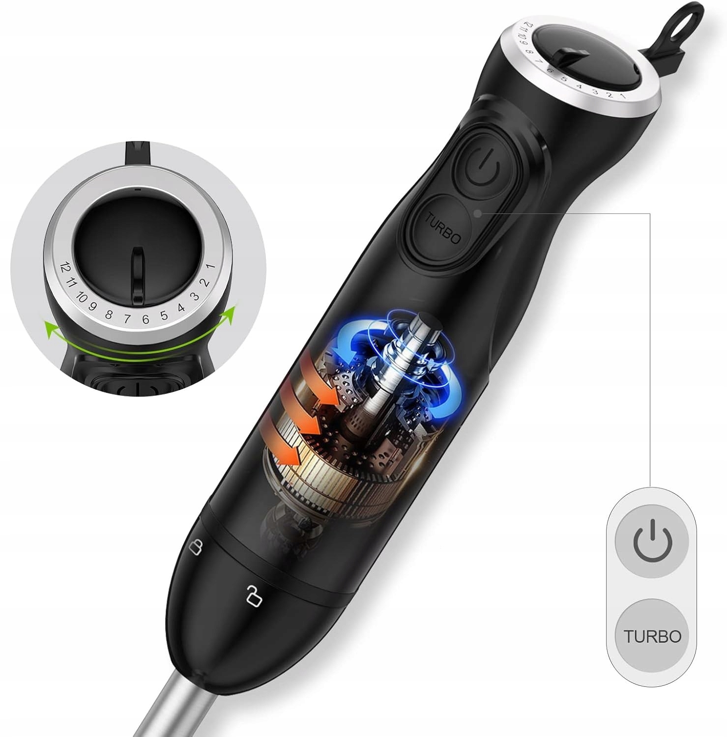 Blender Ręczny Mocny Mikser Turbo 1000W 12 Stopni Regulacji Stalowe Ostrza