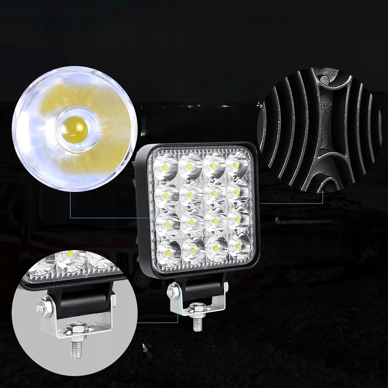 Lampa Robocza Led 48W Halogen Szperacz 12V 24V 16Led Wysoko Wydajny 4X