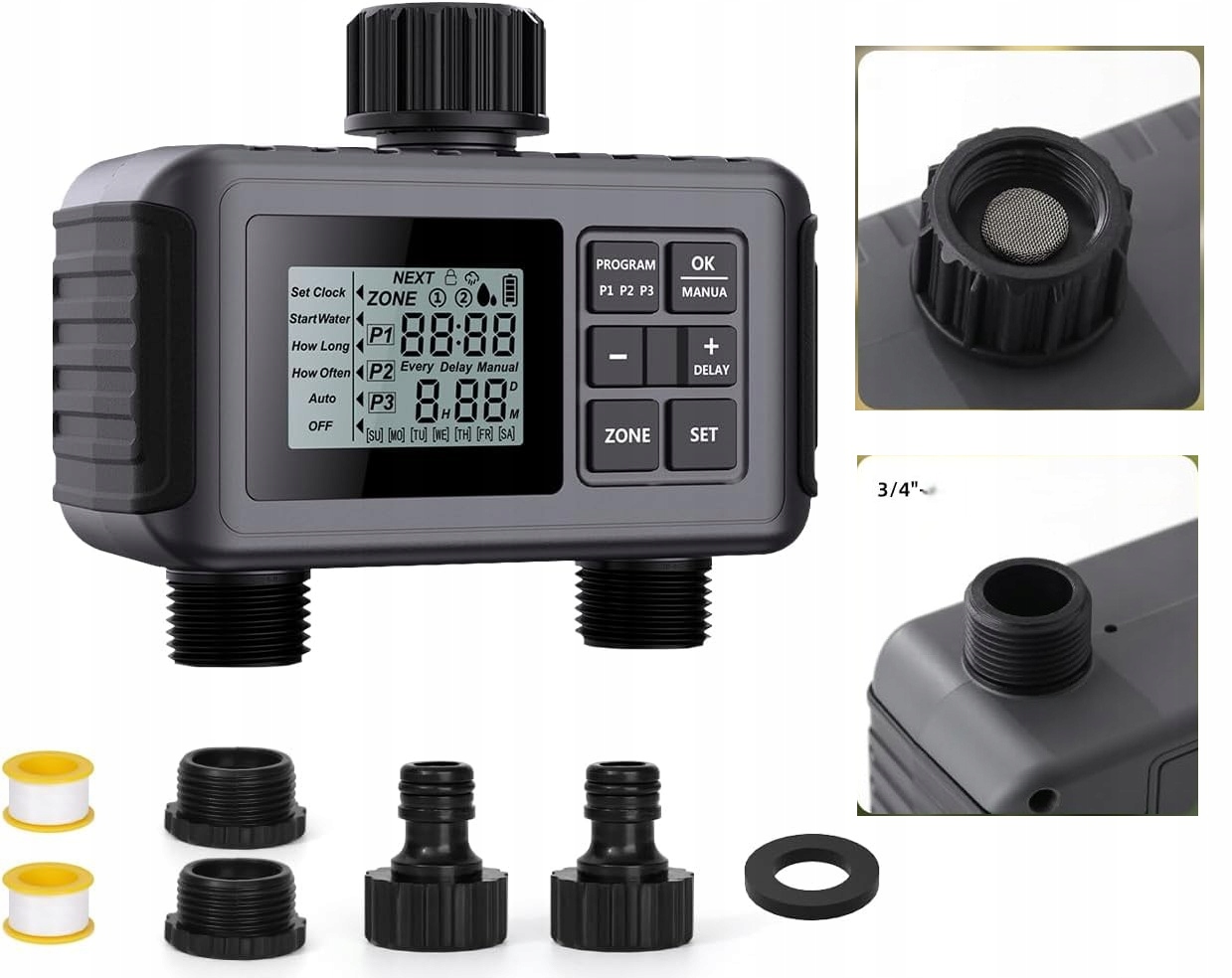 Elektroniczny Sterownik Nawadniania Programator Wody Zawór Czasowy 2 Sekcje