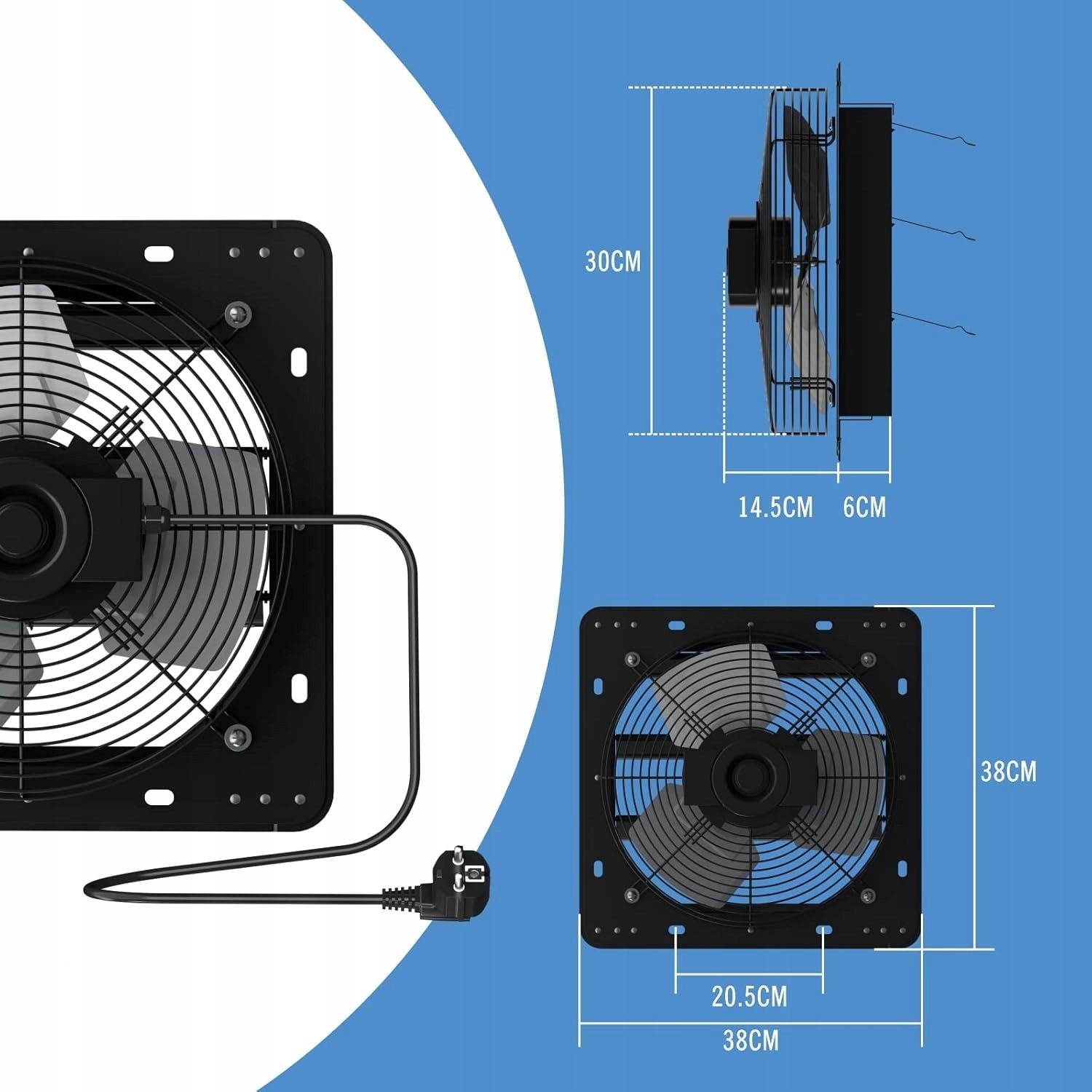 Wentylator Osiowy Ścienny Wyciągowy Przemysłowy Żaluzja Regulator 300 Mm