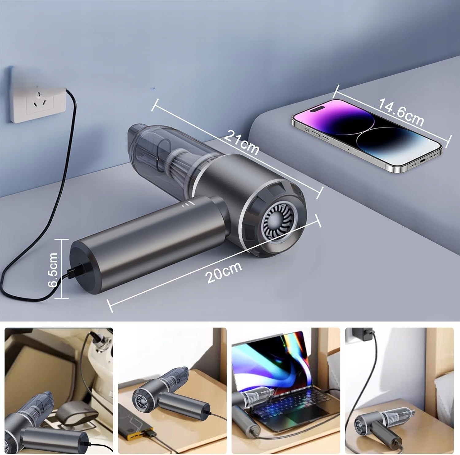 Odkurzacz Ręczny Samochodowy Bezprzewodowy Akumulatorowy 4W1 Mocny