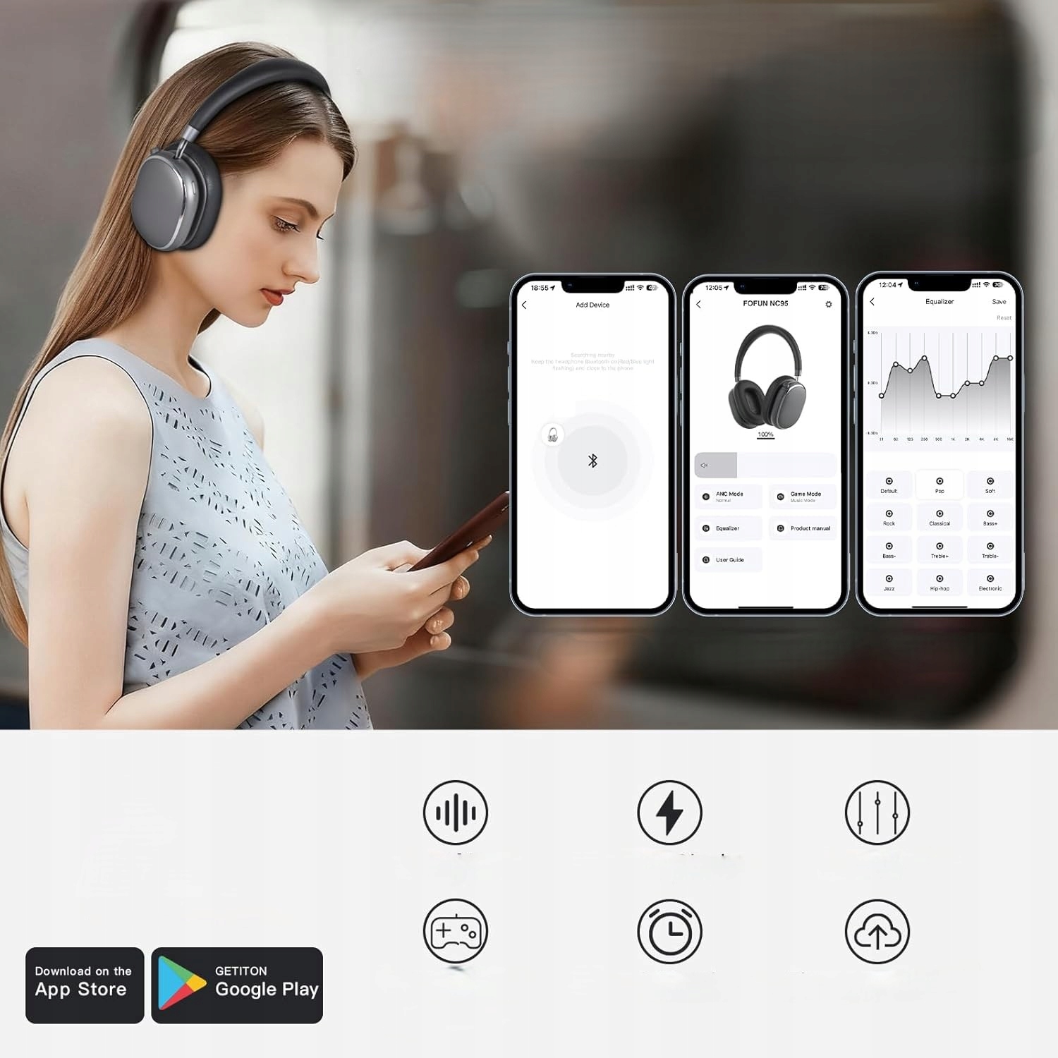 Słuchawki Bezprzewodowe Nauszne Z Mikrofonem Bluetooth 6.0 65H Hi-Res Anc