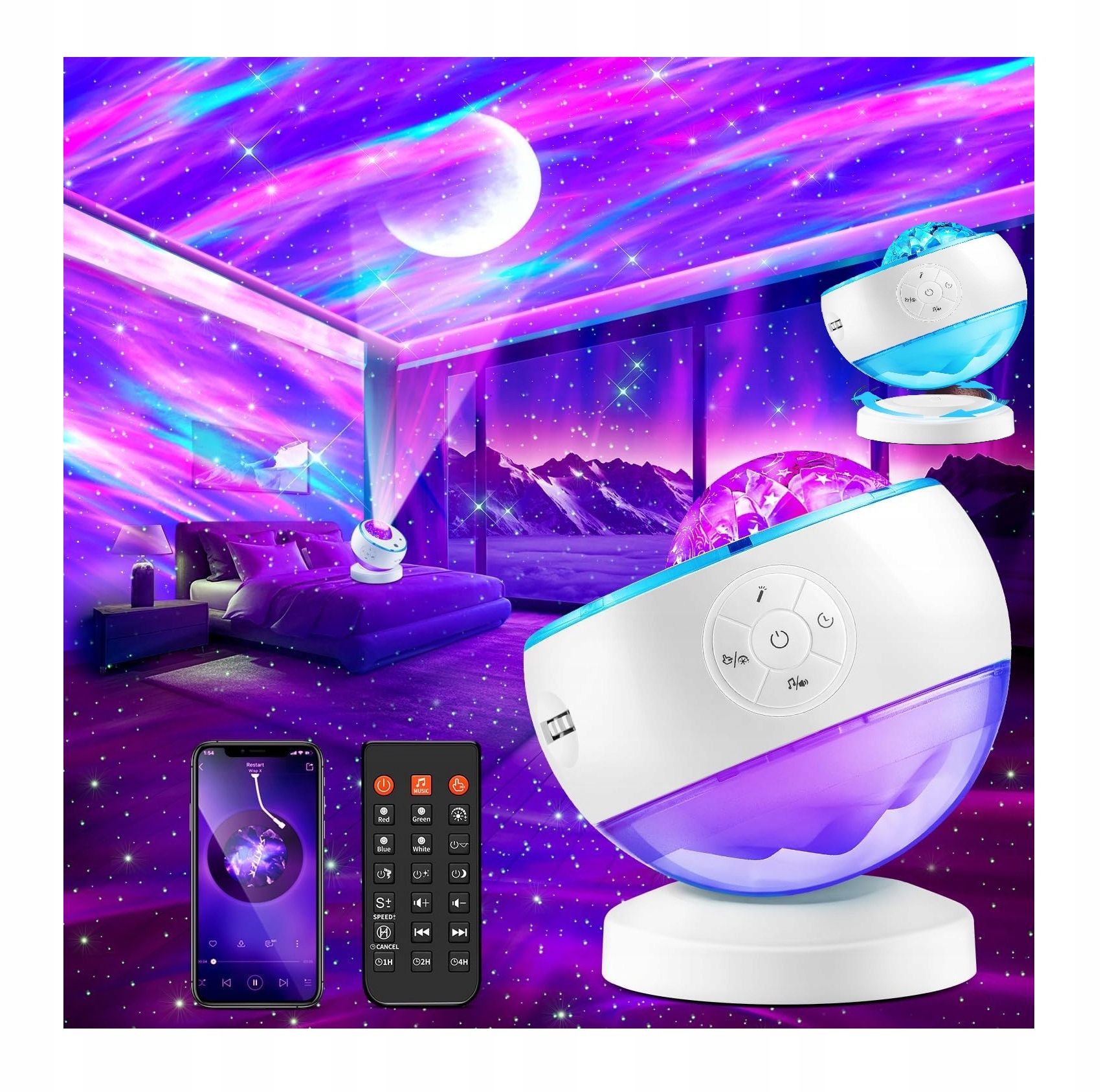 Projektor Gwiazd Głośnik Bluetooth Lampka Nocna Projektor Z Muzyką Pilot