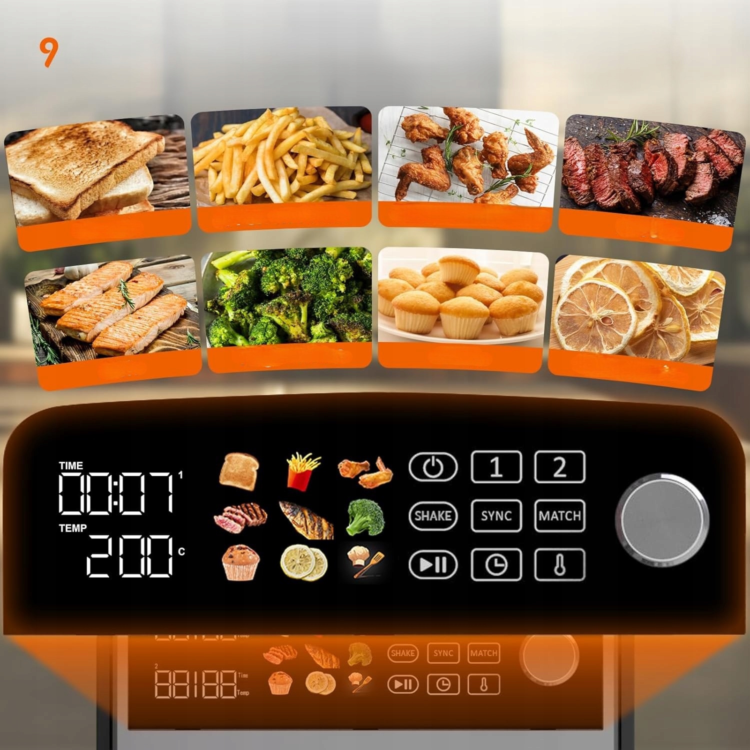 Frytkownica Beztłuszczowa Dwukomorowa Airfryer 10L 2X5L 2400W Xxl Mocna