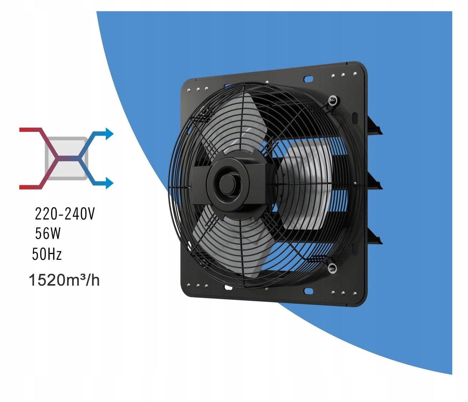 Wentylator Osiowy Ścienny Wyciągowy Przemysłowy Żaluzja Regulator 300 Mm