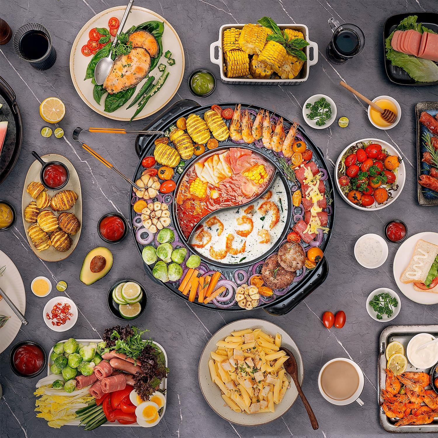 Grill Elektryczny Garnek Patelnia Elektryczna Stołowy Garnek Tajski 2W1