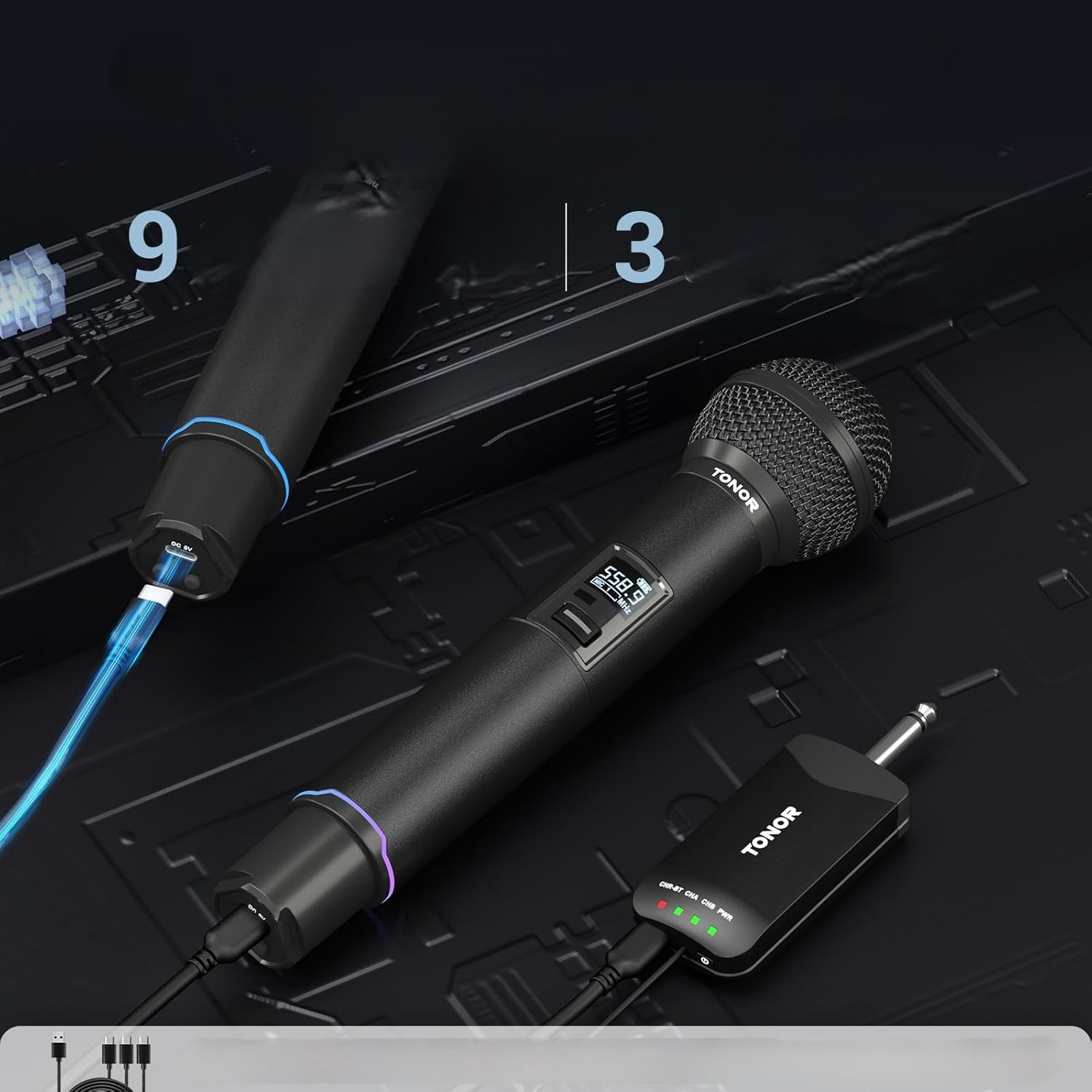 Zestaw Mikrofonów Bezprzewodowych 2X Uhf Bluetooth Akumulatorowe Odbiornik