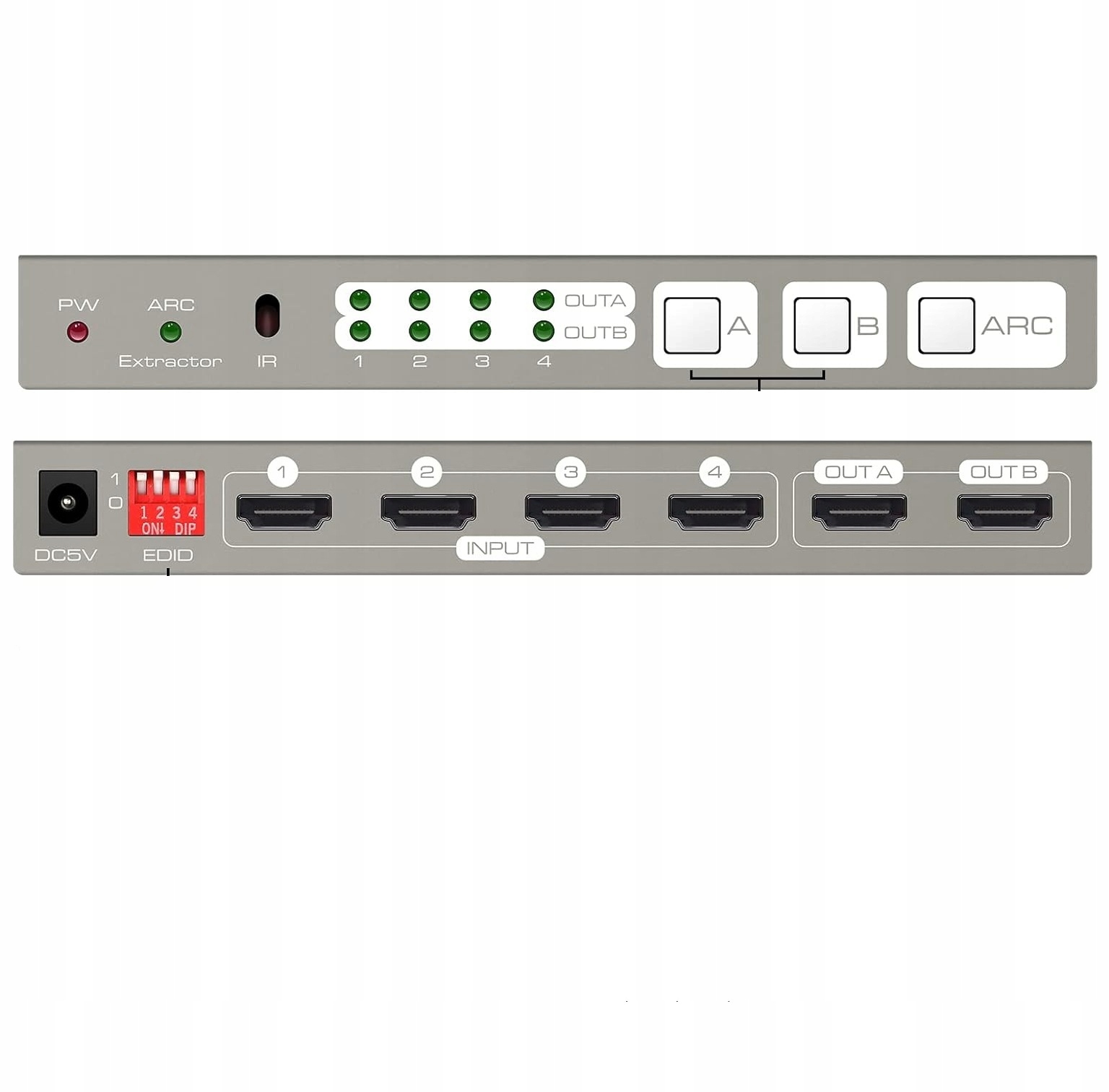 Matrix Switch 4X2 Splitter Hdmi 4K 60Hz Hdr10 Arc Audio Ekstraktor Pilot