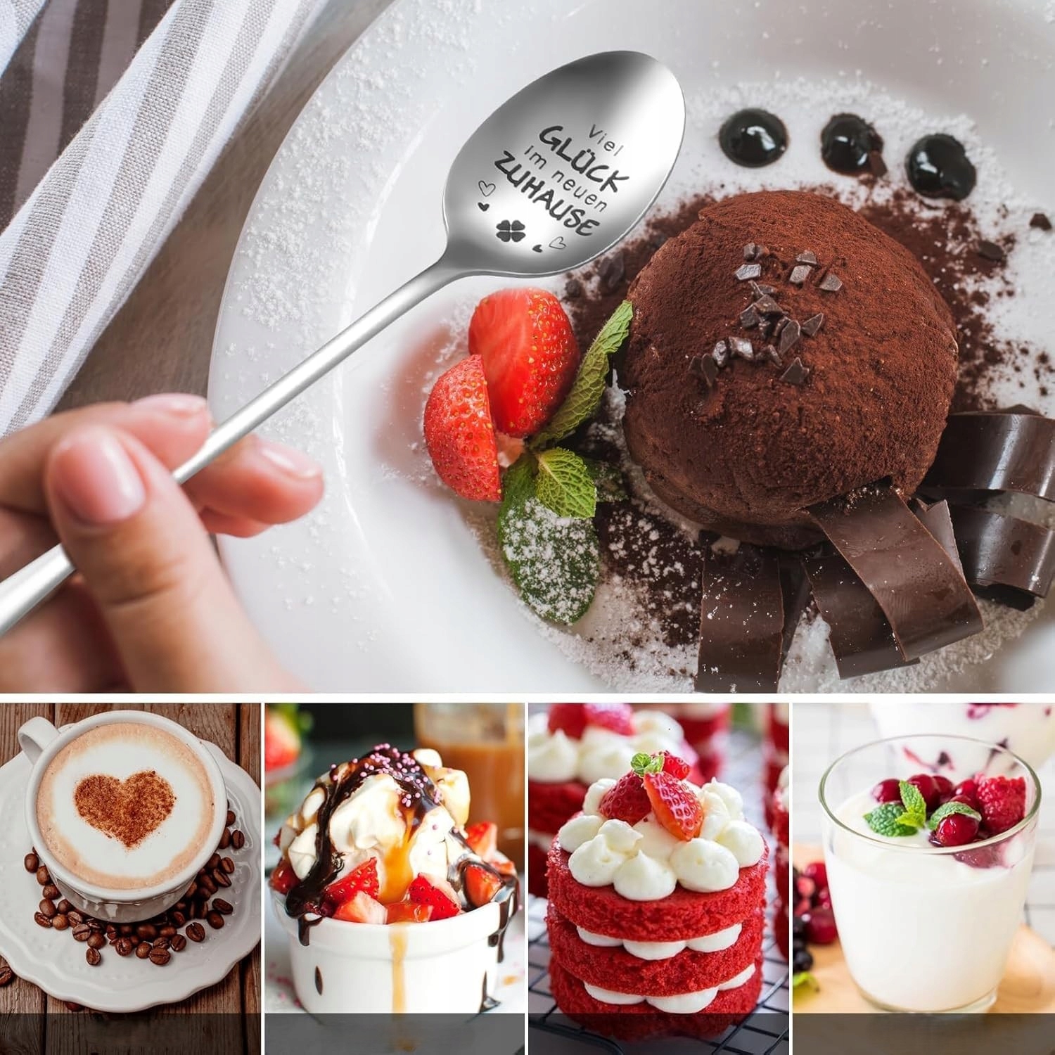 Łyżeczka Łyżeczki Do Kawy Latte Lodów Deserów Deserowe Długa Zestaw 4 Szt.