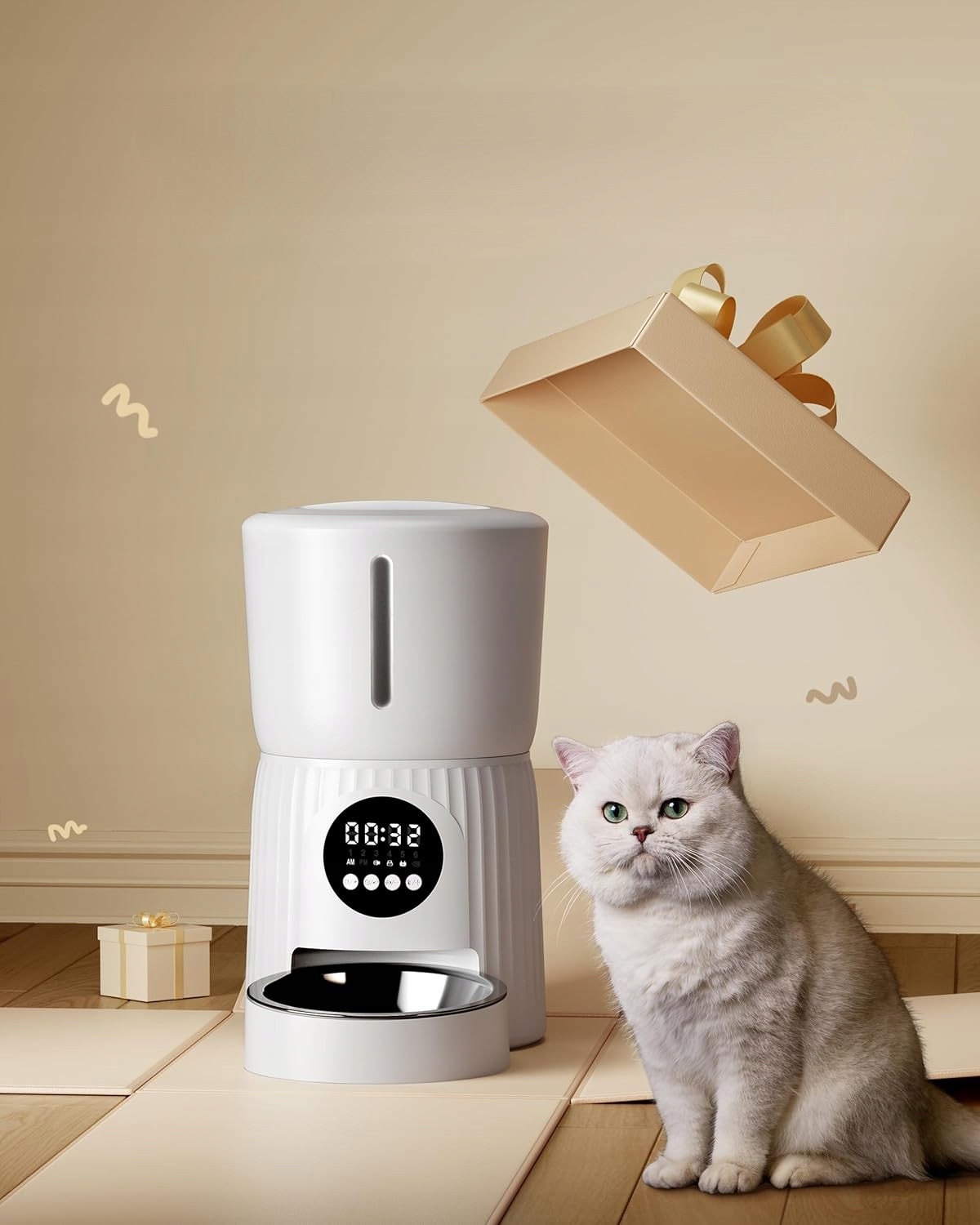 Automatyczny Podajnik Karmy Dla Kota Psa Dozownik Timer Miska 4L Biały